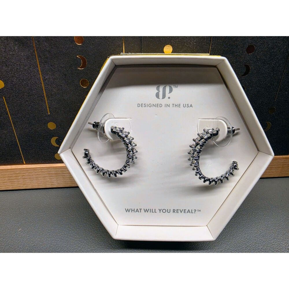 Bomb Party ER90783 The Power Edit Exclusive Bringback Hoop Earrings Hematite NWT